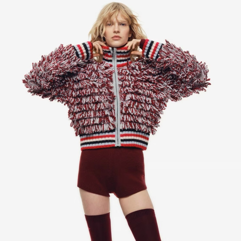 H&M BOUCLÉ-KNIT WOOL CARDIGAN SIZE S